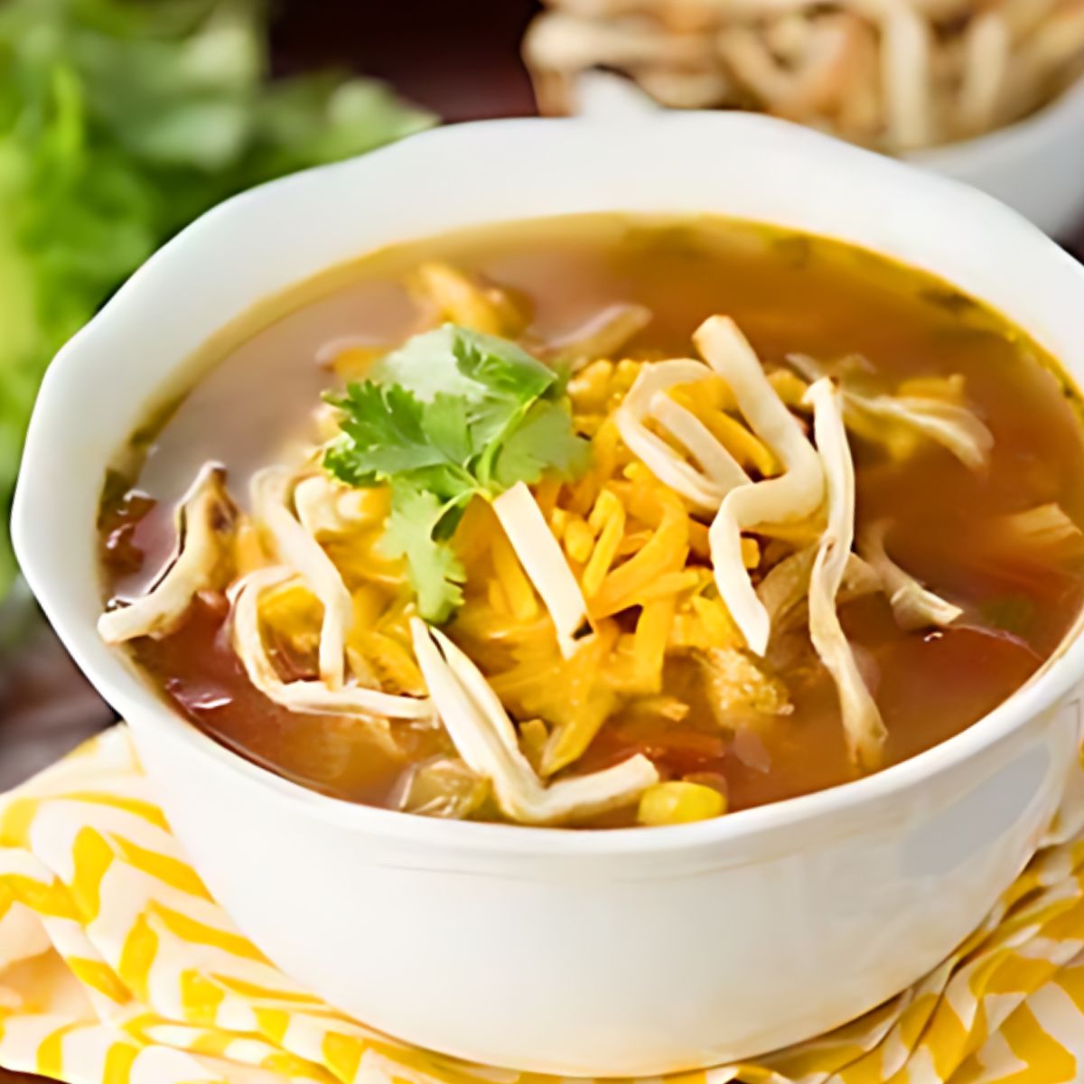 bowl of slow cooker chicken tortilla soup