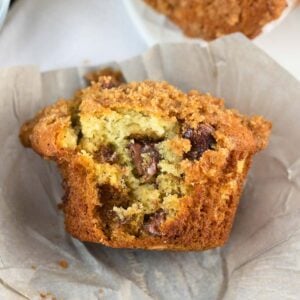 banana chocolate chip muffins with crumb topping