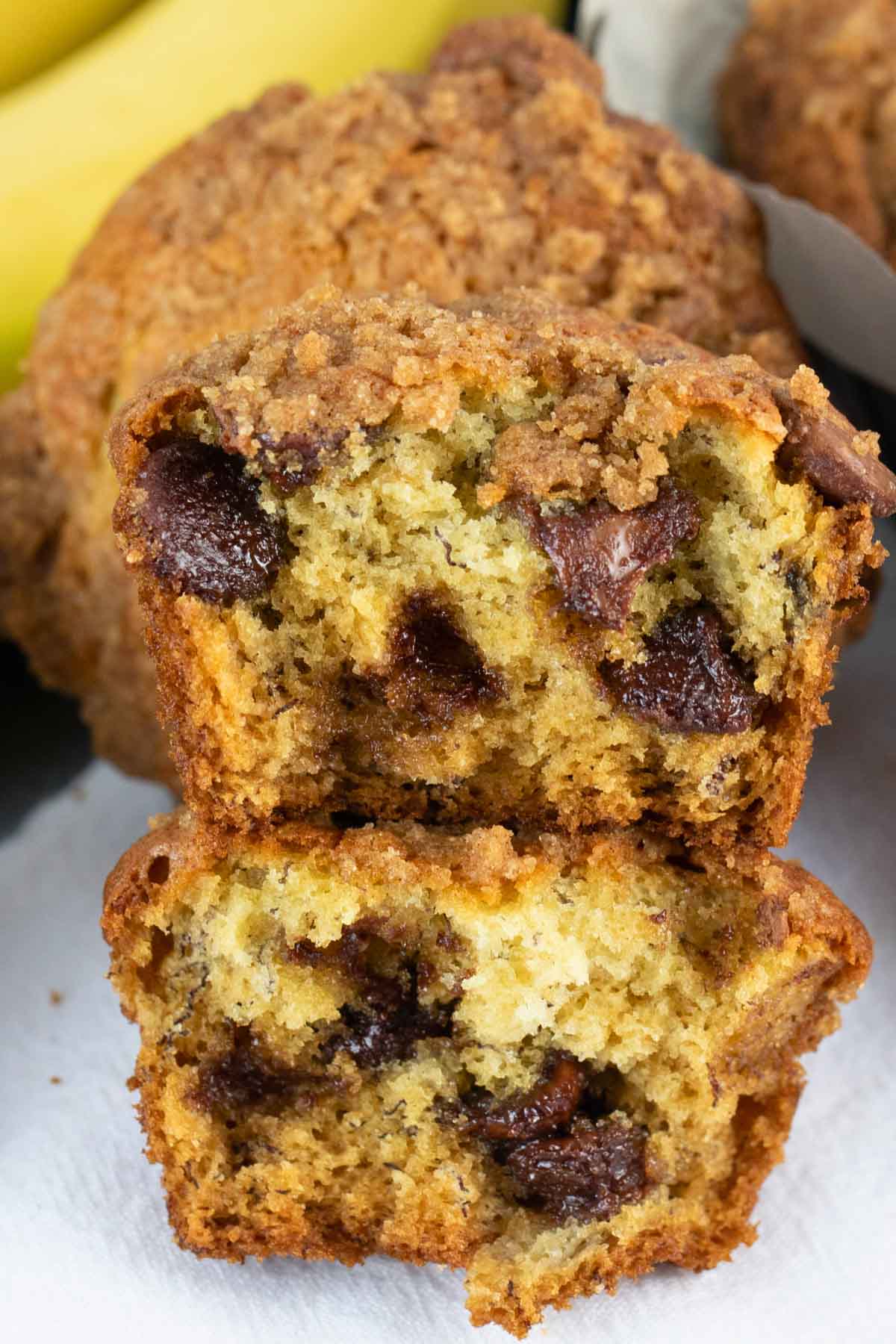 banana chocolate chip muffins with crumb topping