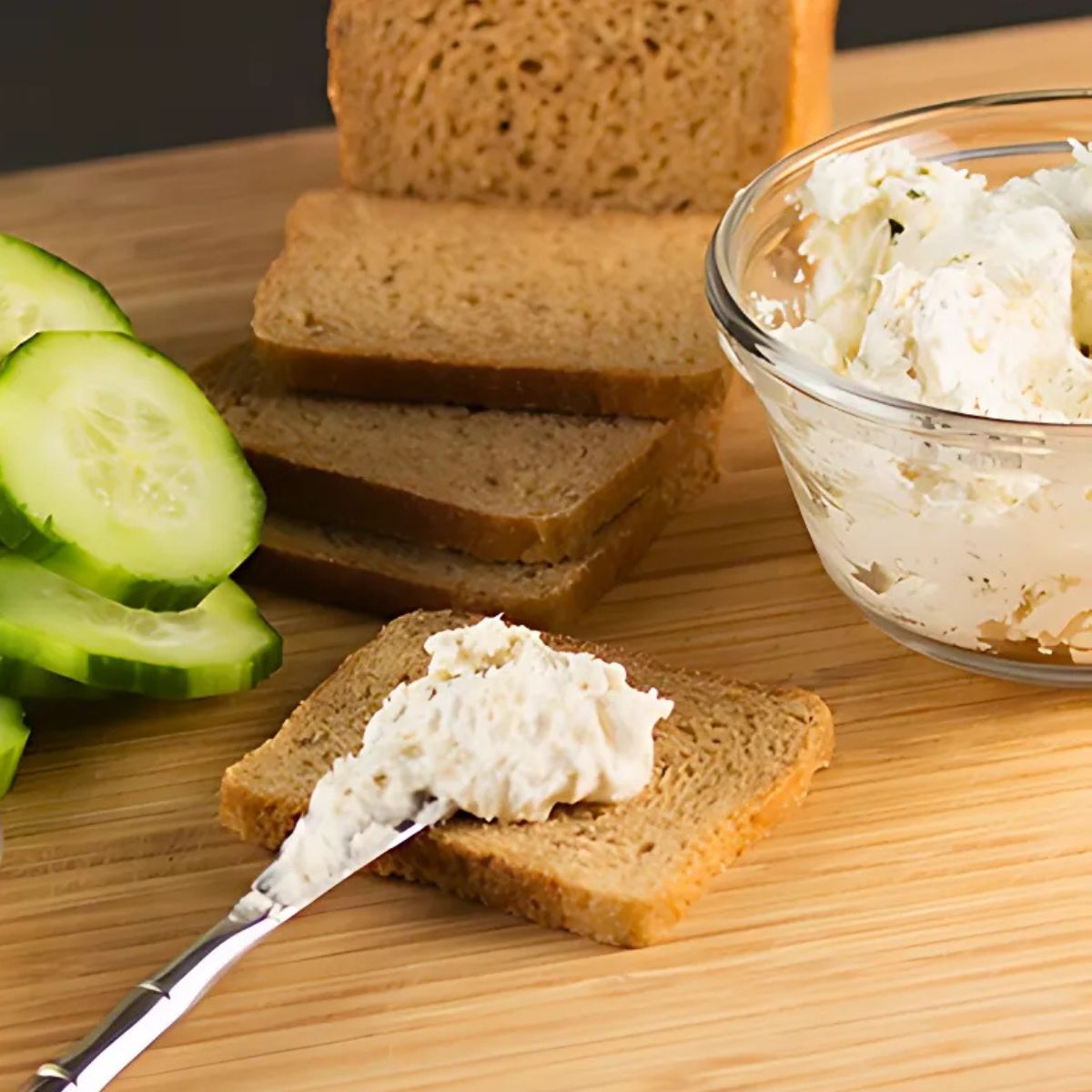 creamy herb spread on cocktail rye bread