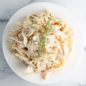 frozen chicken breasts cooked in the Instant Pot ready to be served.
