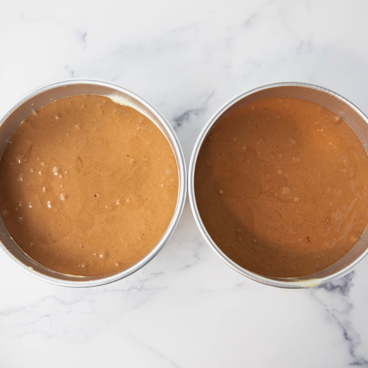 pour batter into two cake pans