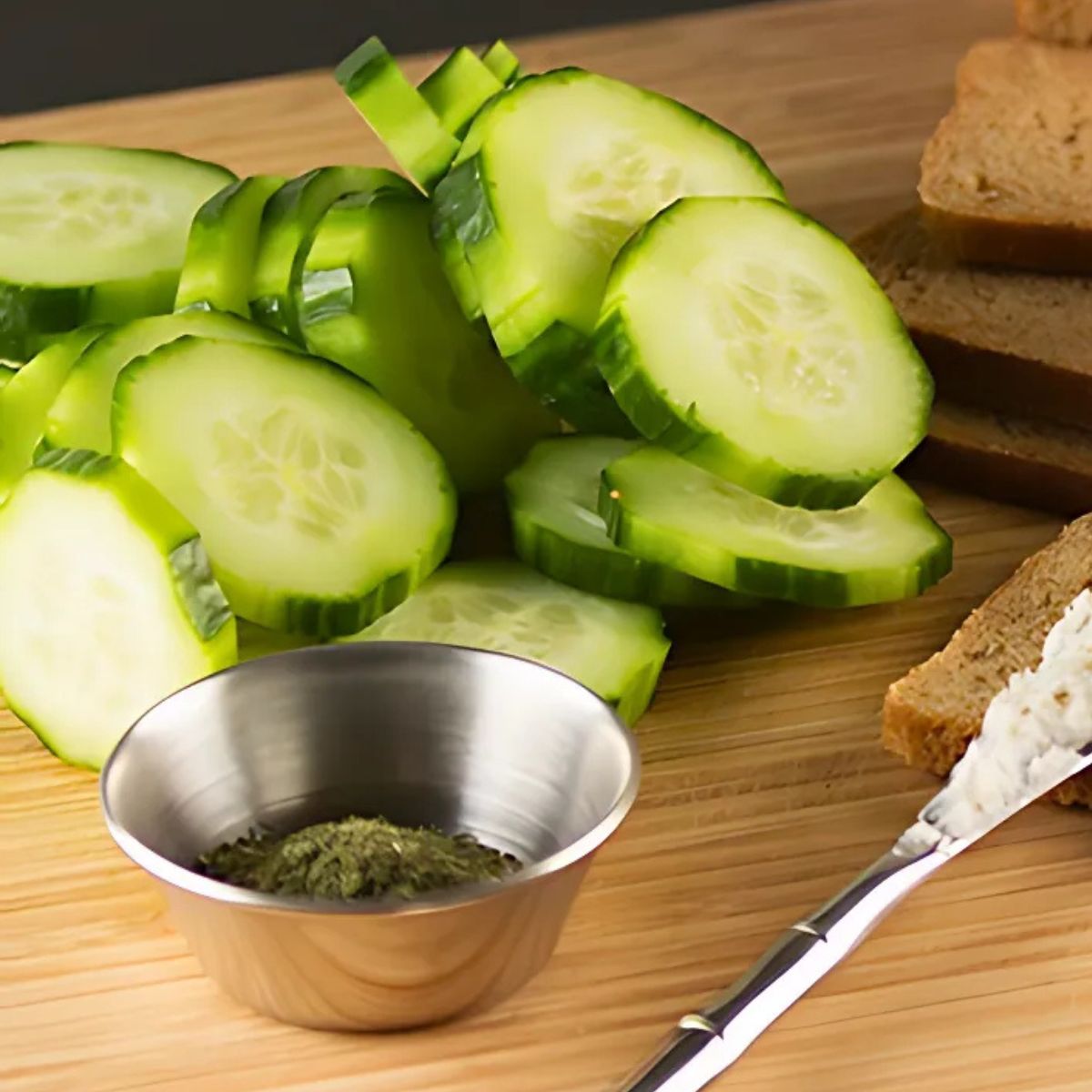 thinly sliced cucumbers