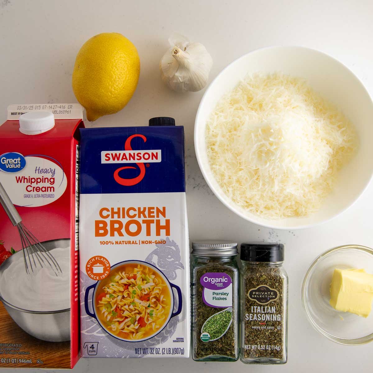 ingredients to make creamy Lemon butter pasta