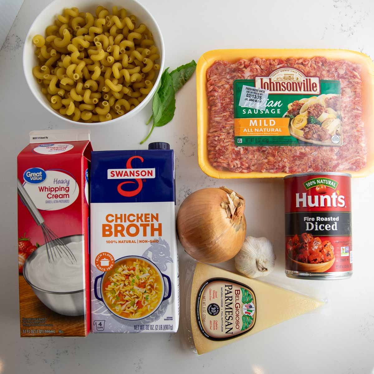 ingredients for creamy Italian sausage soup