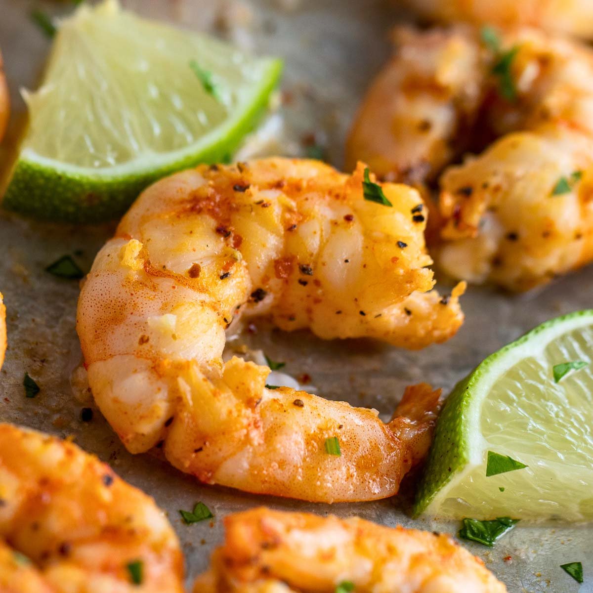 shrimp seasoned with salt, black pepper, Tajín, smoked paprika and garlic, cooked in the air fryer
