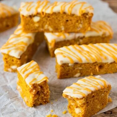 pumpkin blondie fingers with white chocolate