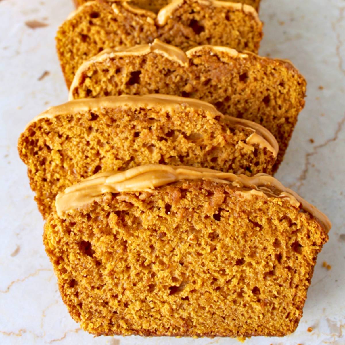 slices of pumpkin butterscotch bread made with butterscotch pudding