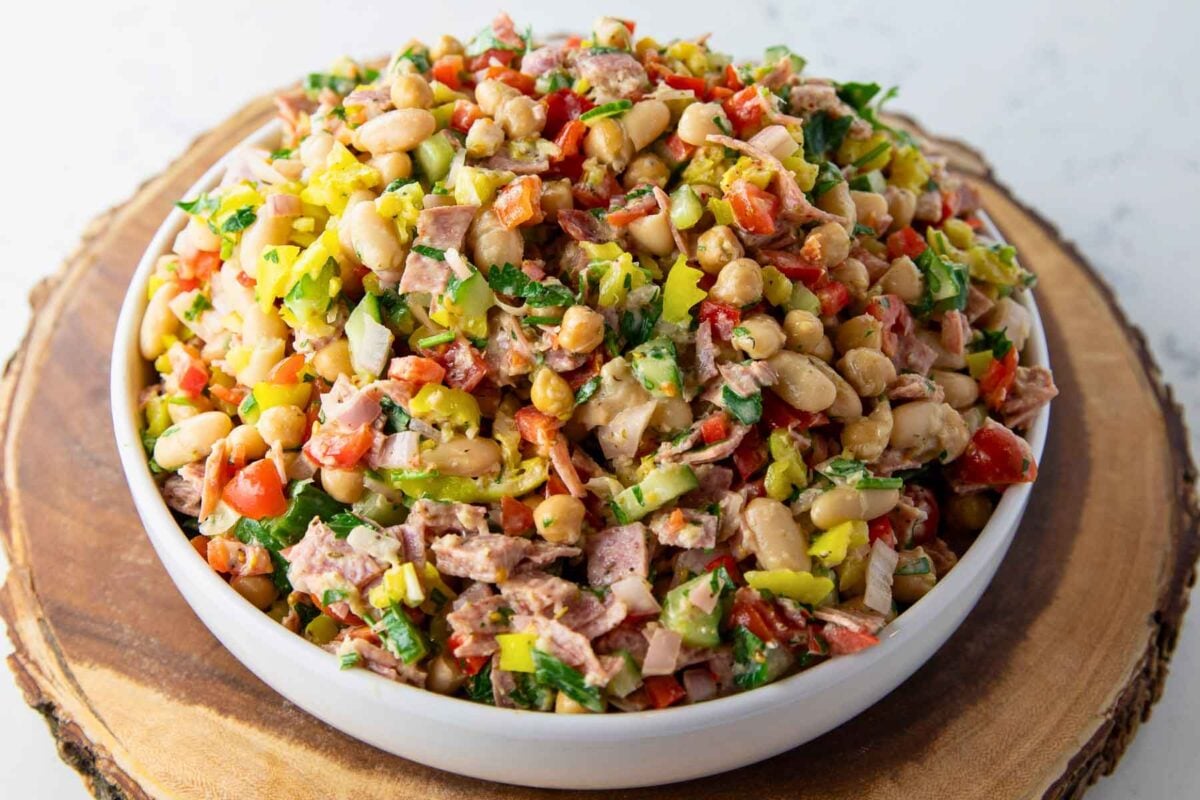 Italian Dense Bean Salad served in a bowl for an easy lunch.