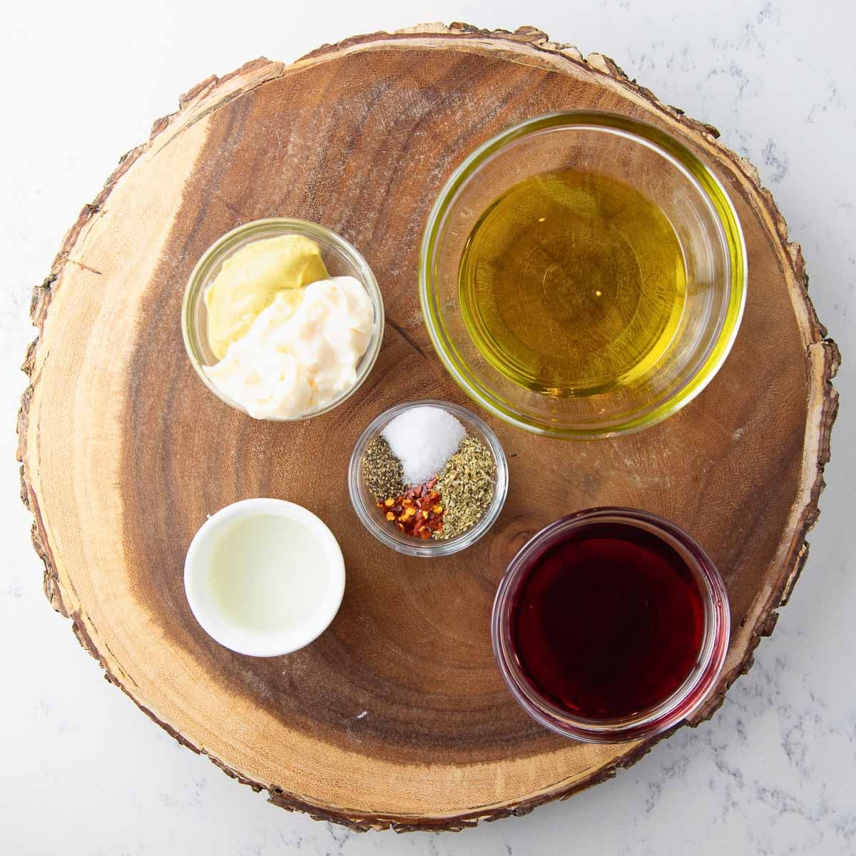 ingredients for creamy Italian dressing for Italian dense bean salad.